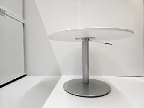 Table ronde bois blanc réglable en hauteur